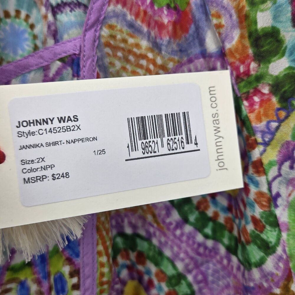 New Johnny Was Jannika Button Shirt Blouse 100% Silk Size 2X Plus Colorful - Picture 4 of 5